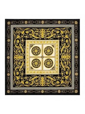 Luxury Gold Baroque Satin Square Scarf for Women – Black & Gold Ornate Chain